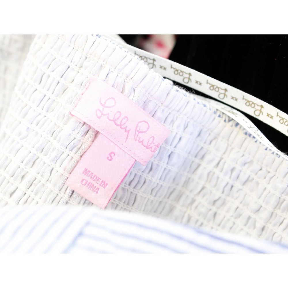 Lilly Pulitzer Henrietta Blue White Seersucker Stripe Strapless Bow Dress Size S - Picture 5 of 9